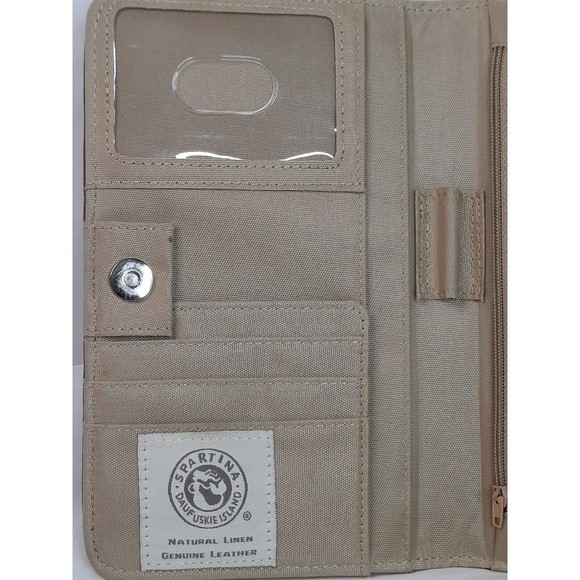 Spartina Floral Snap Wallet Daufuskie Island Brown Linen Leather Organizer - Picture 7 of 10